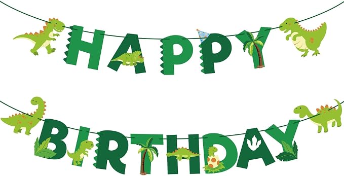 Dinosaur Happy Birthday Banner Cute Dinosaur Party Banner Green Dinosaur by Adecortalk