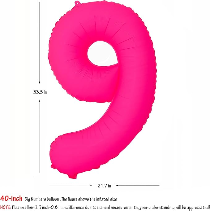 40 in Fluorescent Pink Birthday Balloon Number 9 Pink Fluorescent Number 9 | - Image 2