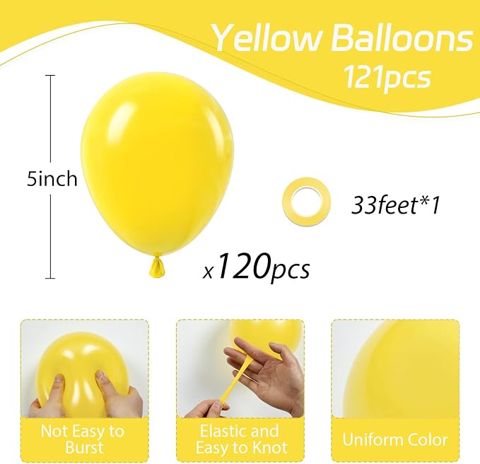 Awenztech 120pcs 5 inch Yellow Latex Balloons | Baby Shower, Birthday Party - Image 2