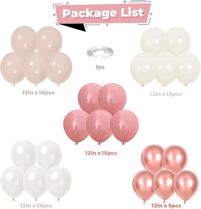 Pink White Balloons Rose Gold Blush White Balloon 60pcs 12inch Latex Helium - Image 2