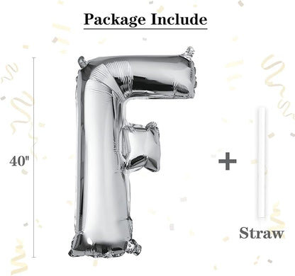 40 inch Silver Letter F Balloon, Big Size Alphabet Foil Mylar Helium Balloons - Image 2