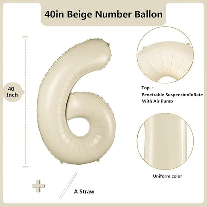 40 inch Cream White Number Balloon Giant Foil Helium Balloons Beige Number 6 - Image 2