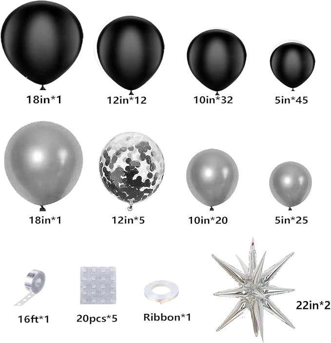 Black and Silver Balloons Garland Arch Kit - Image 2