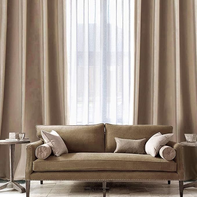 MIULEE Velvet Curtains Camel Beige 52 x 108 Inch Length Set of 2 | Extra Long - Image 6