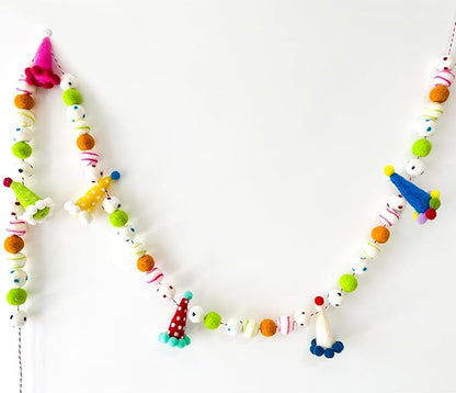 Pre-Strung Birthday Banner Handmade 3D Wool Felt Hats Rainbow Ball Garland | - Image 2
