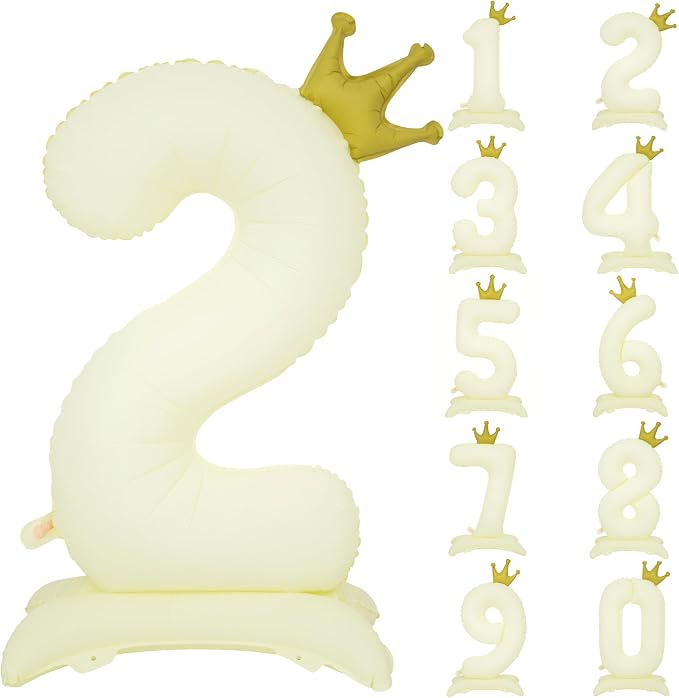 Standing White Crown Number 2 Balloon 40In Retro White Crown 2 Balloon | by YOIOZAIZAI