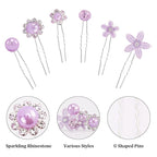 CUBACO 42PCS Mini Hair Pins for Girls, Cute Purple Wedding Hair Accessories for Women Flower Clips Rapunzel Costume for Women Bridal Pins Decorative for Brides Bridesmaids, Gift for Girls