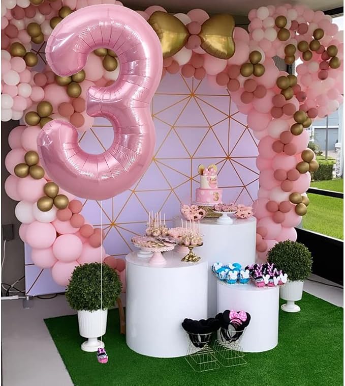 TONIFUL 40 Inch Pink Number 3 Balloons Large Foil 3rd Birthday Decorations | - Image 5