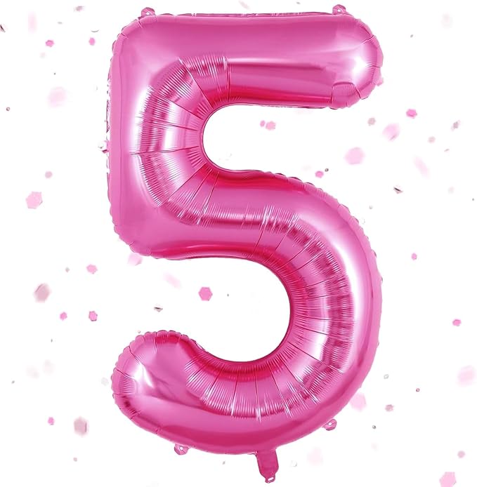 Pink Number Balloons, Large Hot pink Number 5 Balloon 40 Inch Pink 5 Balloon by Yeodong