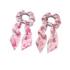 2 Piece Heart Print Ribbon Bow Elastic Hair Ties for Women Trendy Knotted Bow Valentine's Day Hair Scrunchies Soft Scarf Scrunchy with Flowing Tails