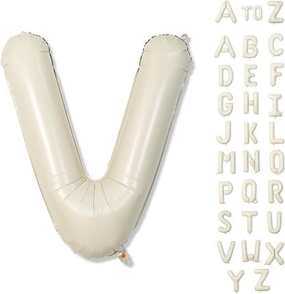 V Letter Balloons Cream, 40 Inch Alphabet Foil Word Balloons, Large Mylar by Lingqiang
