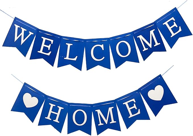Welcome Home Banner Decorations Glitter Blue Bunting Backdrop by Unknown