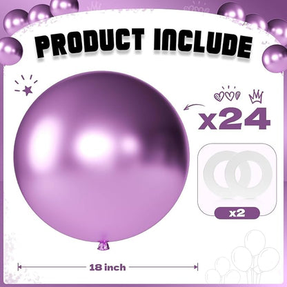 Metallic Purple Balloons 18 Inch 24 Pack Matte Helium Latex Round Balloons - Image 2