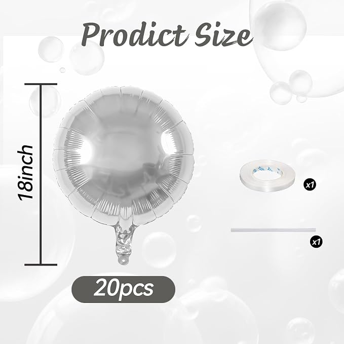 20PCS Silver Round Shaped Balloons, 18 Inch Round Foil Balloon, Giant Round - Image 2