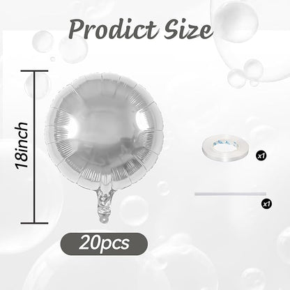 20PCS Silver Round Shaped Balloons, 18 Inch Round Foil Balloon, Giant Round - Image 2