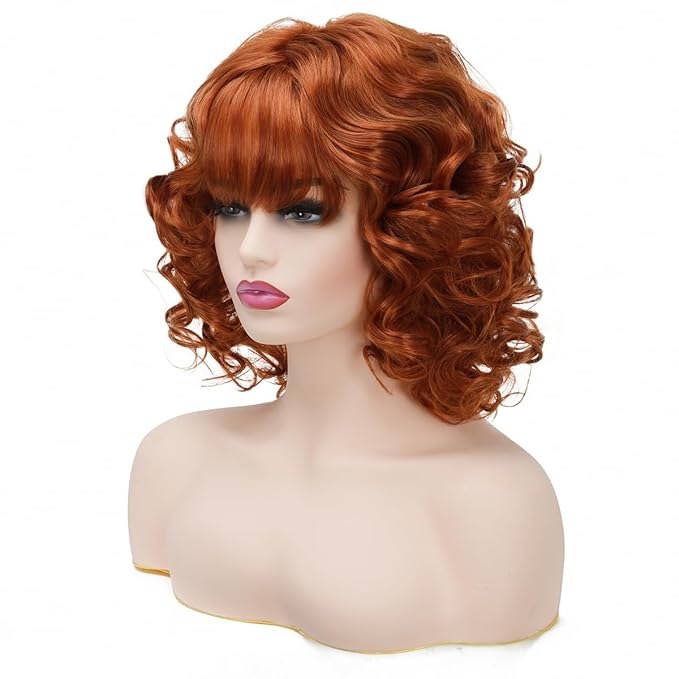 Short Copper Red Curly Wigs for Women Natural Synthetic Wig Auburn Middle Natural Looking Synthetic Heat Resistant Fiber Wig for Daily Party Use
