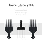 3 Pack Plastic & Metal Hair Pick Comb Set for Curly & Afro Hair – Detangling & Styling for Men & Women – Includes 2 Plastic Picks and 1 Stainless Steel Metal Pick