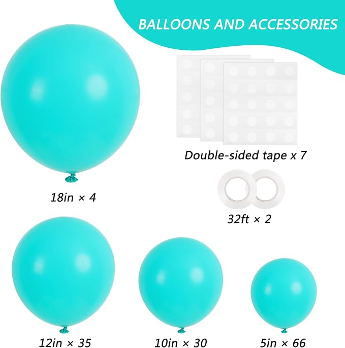 RUBFAC 135pcs Teal Blue Balloons Different Sizes 18 12 10 5 Inch Turquoise Teal - Image 2
