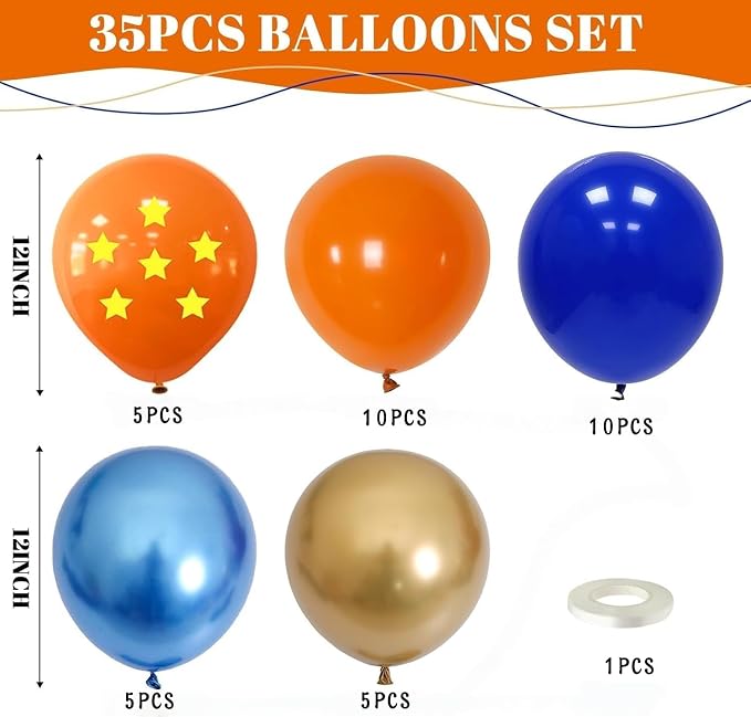 Orange Blue Balloons, 12 Inch Royal Blue and Matt Orange Metallic Gold Latex - Image 2