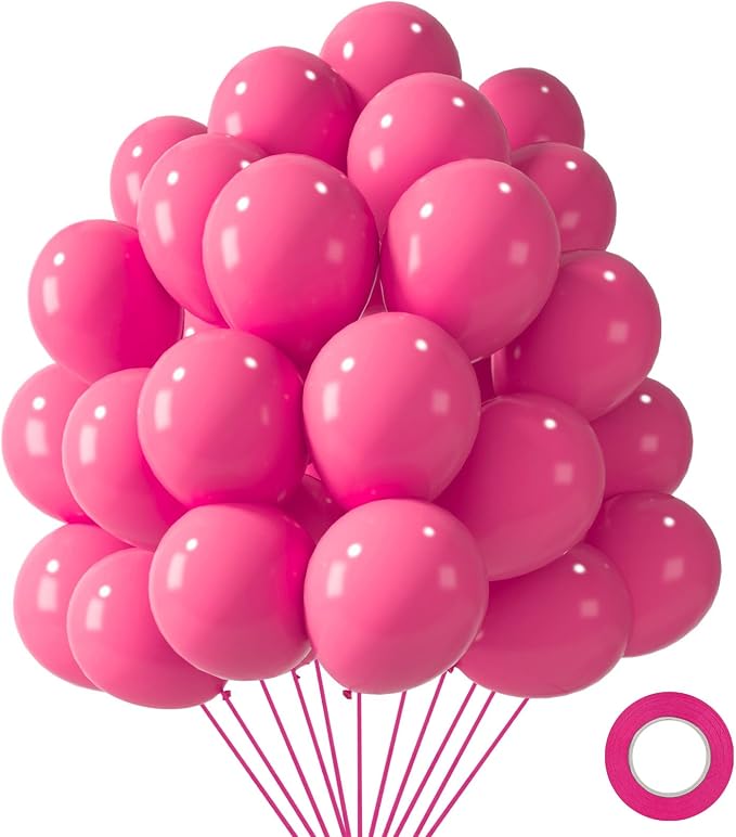 LOVESTOWN 110 PCS Hot Pink Balloons, 12 Inch Bright Hot Pink Latex | Birthday by Lovestown