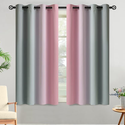 Yakamok Pink and Grey Blackout Curtains, Ombre Full Room Darkening Window - Image 2