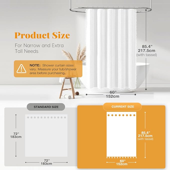 60 x 84 Boho Famrhouse Linen Heavy Duty Cloth Shower Curtain, 330GSM Linen Blend - Image 3