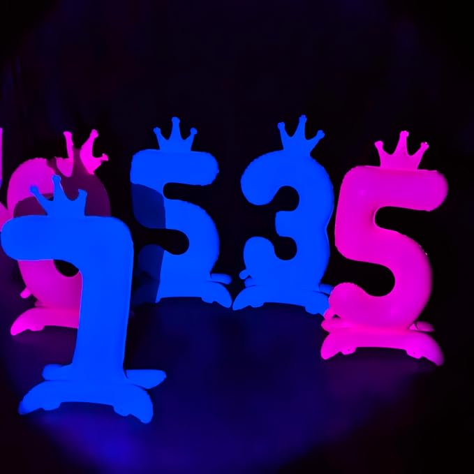 Fluorescent Pink Crown Number 0 Foil Balloon Neon Glow In The Dark Balloon | - Image 4