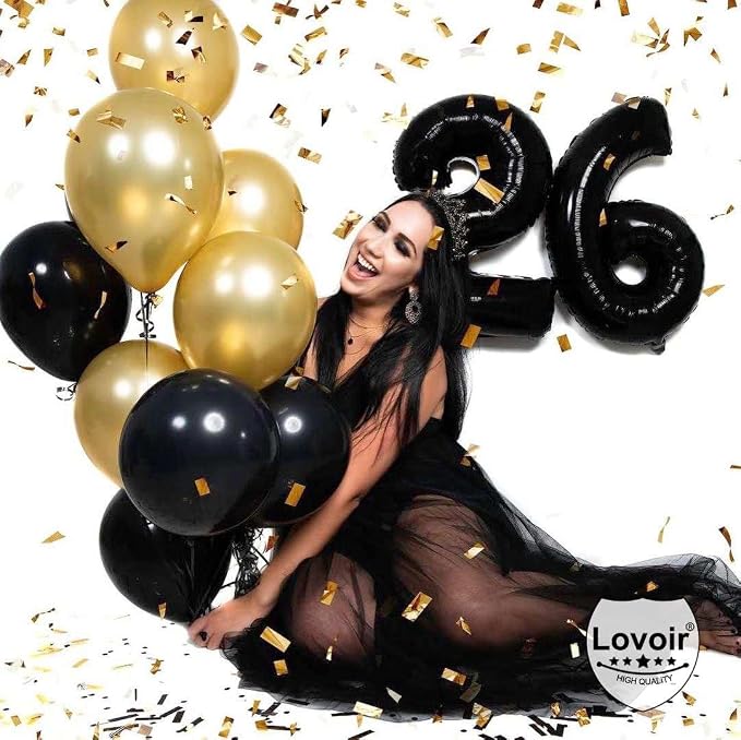 Black 26 Number Balloons, 40 Inch Giant Number 26 Balloons Foil Mylar Helium - Image 4