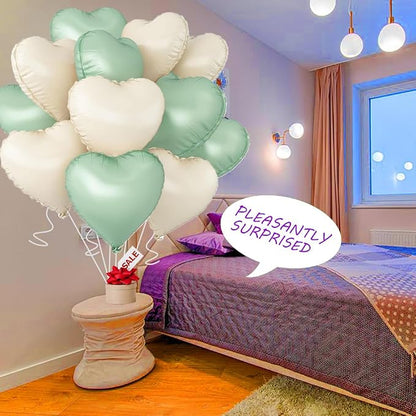 Baby White Heart Balloons，18 Inch Light Green Helium Foil Love Heart Shaped - Image 4