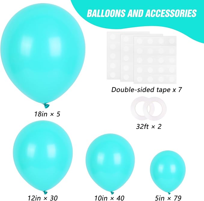 RUBFAC Blue Balloons Different Sizes Turquoise Teal Balloon Arch 154pcs | - Image 2