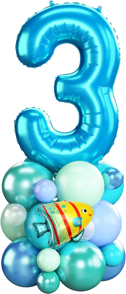 Blue Number 3 Balloon 40 Inch Ocean Under the Sea Number Three Foil Balloons by Domgoge