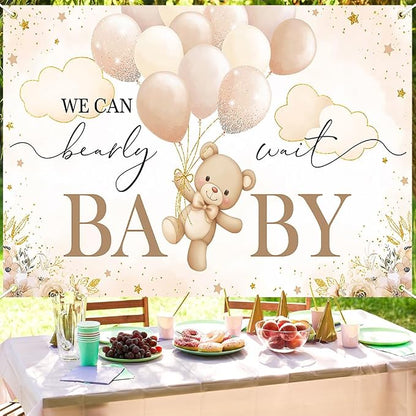 Mocsicka We Can Bearly Wait Backdrop Bear Baby Shower Banner Girl Bear Baby - Image 5