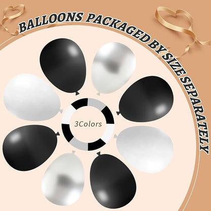 412Pcs Black and Silver White Balloon Arch Kit, 18 12 10 5 Inch Different Size - Image 4