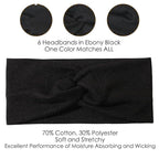 Artilady 6 Pack Wide Boho Headbands for Women - Soft Yoga Elastic Hair Bands for Girls Workout Running Sport Headwrap Non-slip Breathable (Ebony)