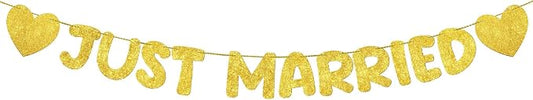 Pre Strung Just Married Banner Glitter Wedding Party Banner No DIY Just Married by Breling