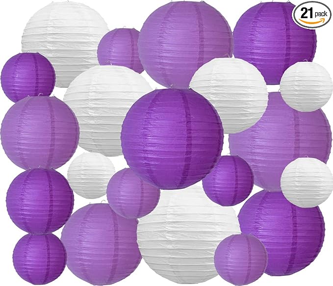 BEISHIDA Purple White Paper Lanterns 4/6/8/10/12 Inch Round Chinese Lamp | 10Pcs by Beishida