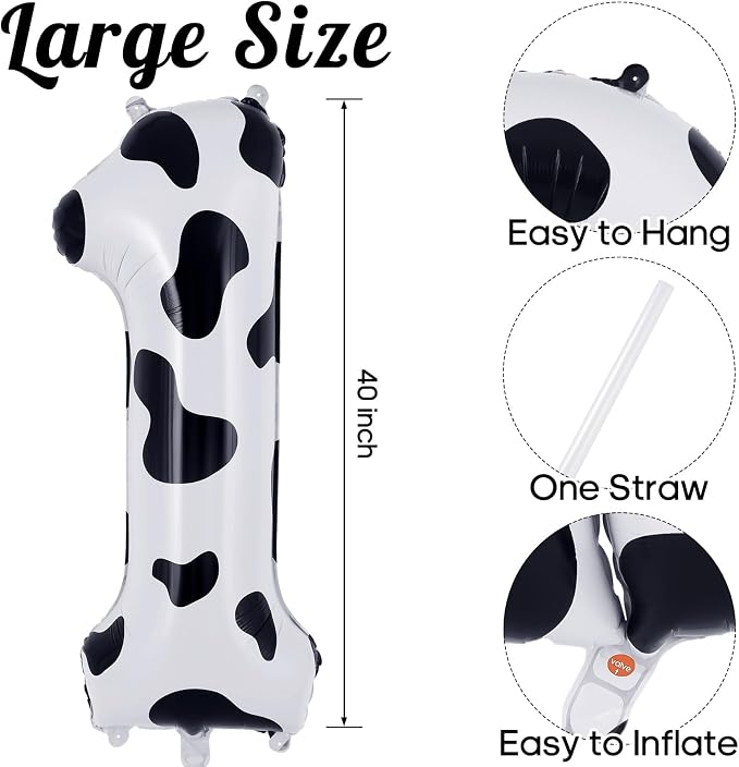 Cow Print Number 1 Balloon, Large 40 Inch Cow Number Birthday Balloons - Image 3