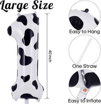 Cow Print Number 1 Balloon, Large 40 Inch Cow Number Birthday Balloons - Image 3