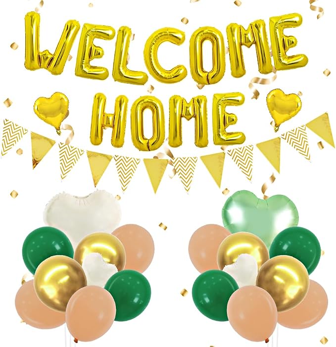 TONIFUL 16 Inch Gold Welcome Home Foil Letter Balloon Banner Decoration Kit | by TONIFUL