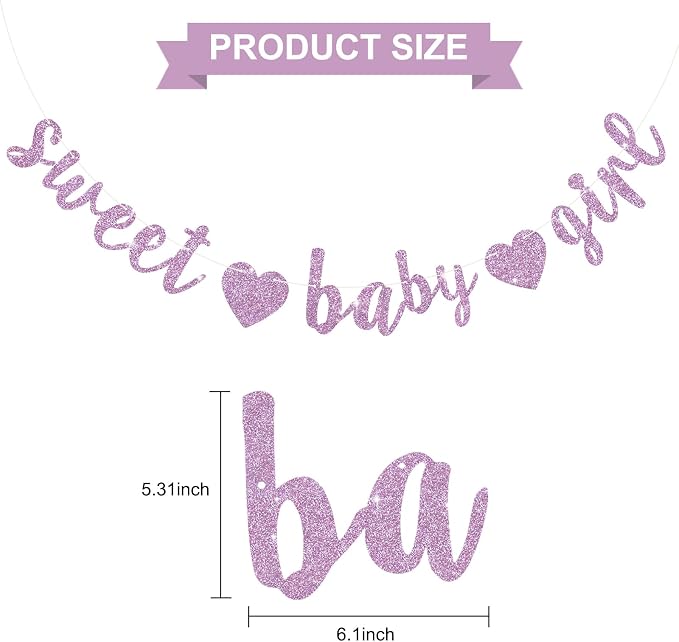 BEISHIDA Pre-Strung Glitter Light Purple Girl Baby Banner Baby Shower Decor | - Image 2