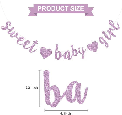 BEISHIDA Pre-Strung Glitter Light Purple Girl Baby Banner Baby Shower Decor | - Image 2