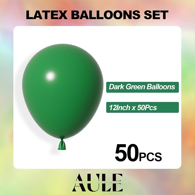 AULE 50Pcs Latex 12 Inch Dark Green Emerald Green Balloons | Helium Party Happy - Image 2