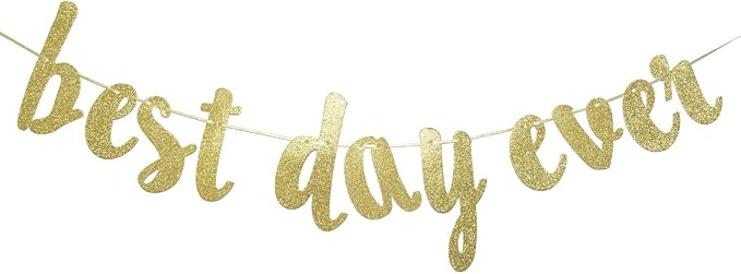 Qttier Best Day Ever Banner, Wedding Banner, | Gold Glitter Wedding Reception by Qttier