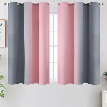 Pink and Grey Blackout Curtains 45 inches Long, Ombre Full Room Darkening - Image 2