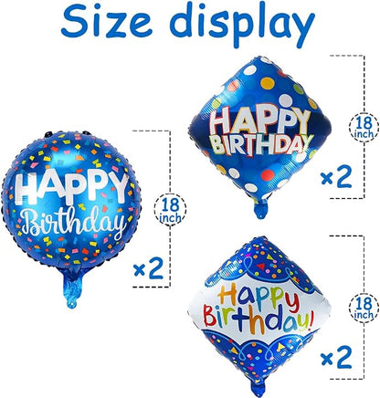 Blue Happy Birthday Balloon Set | 6 Pcs Birthday Party Foil Balloons Party - Image 4