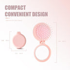 Folding Hair Brush with Compact Mirror, 2-in-1 Mini Hairbrush for Travel - Foldable Portable Pocket-Sized, Detangling Brush with Soft Nylon Bristles for Purse, Backpack, Women & Girls on The Go