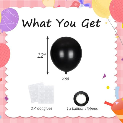 50pcs 12 Inch Matte Black Latex Balloons | Premium Black Party Balloon Kit - Image 2