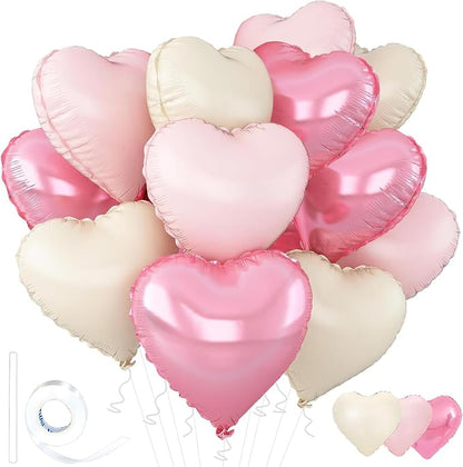 Pink Heart Balloons, 18inch Bright Pink Heart Shaped Foil Balloons & Pastel by Wuhetyo