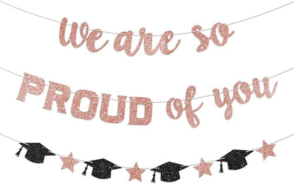We are So Proud of You Banner Prestrung Rose Gold Graduation Banner Graduation by Blopee
