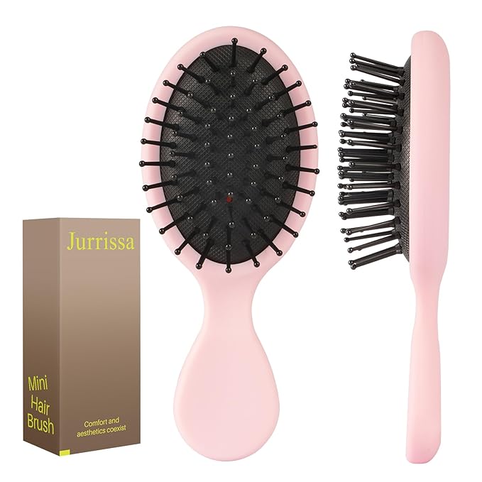 Mini Hair Bursh for Women,girls-Protable Travel Size Hair Brush for Pockets,Purse,backpack-Mini Detangler Brush for All Hair Types,Small Hair Brush for Detangling(Pink)